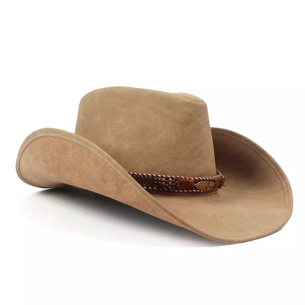 100% Leather Cowboy Hat Unisex Women Men Western Hat For Lady