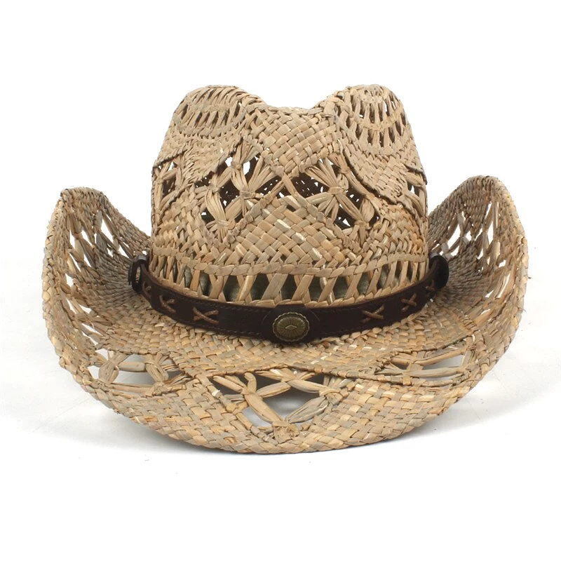 100% Natural Straw Cowboy Hat Women Men Handmade Weave Cowboy Hats