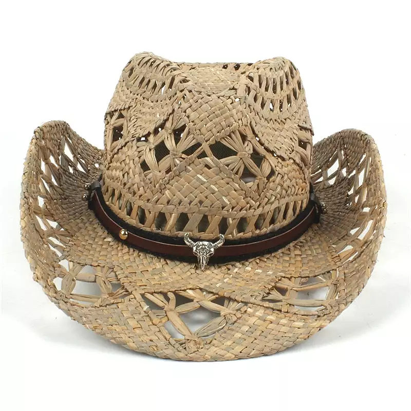 100% Natural Straw Cowboy Hat Women Men Handmade Weave Cowboy Hats