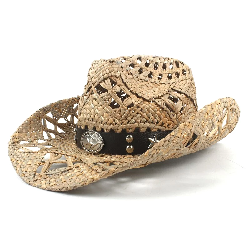 100% Natural Straw Cowboy Hat Women Men Handmade Weave Cowboy Hats