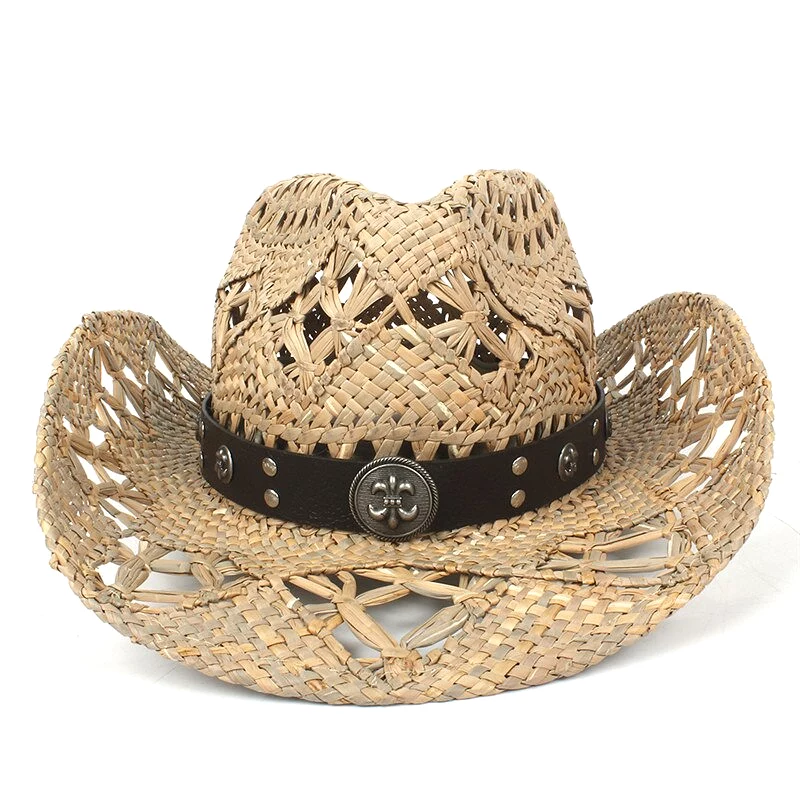 100% Natural Straw Cowboy Hat Women Men Handmade Weave Cowboy Hats