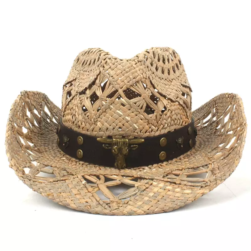 100% Natural Straw Cowboy Hat Women Men Handmade Weave Cowboy Hats