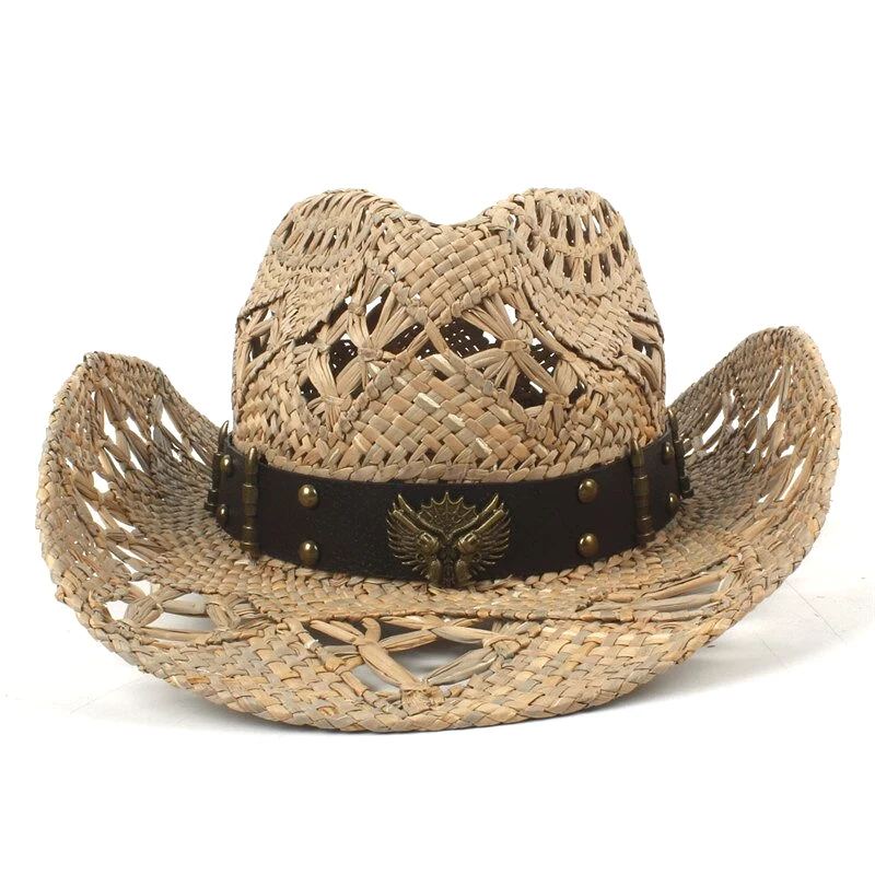 100% Natural Straw Cowboy Hat Women Men Handmade Weave Cowboy Hats