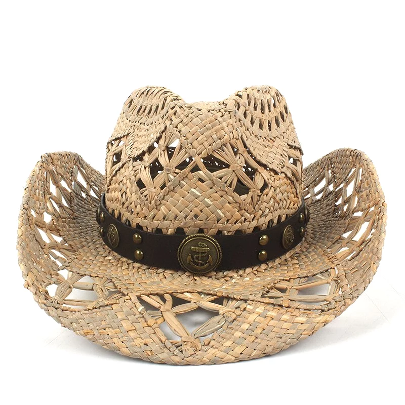 100% Natural Straw Cowboy Hat Women Men Handmade Weave Cowboy Hats