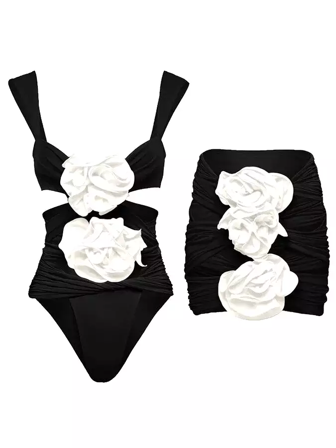 3D Flower Cutout One Piece Swimsuit