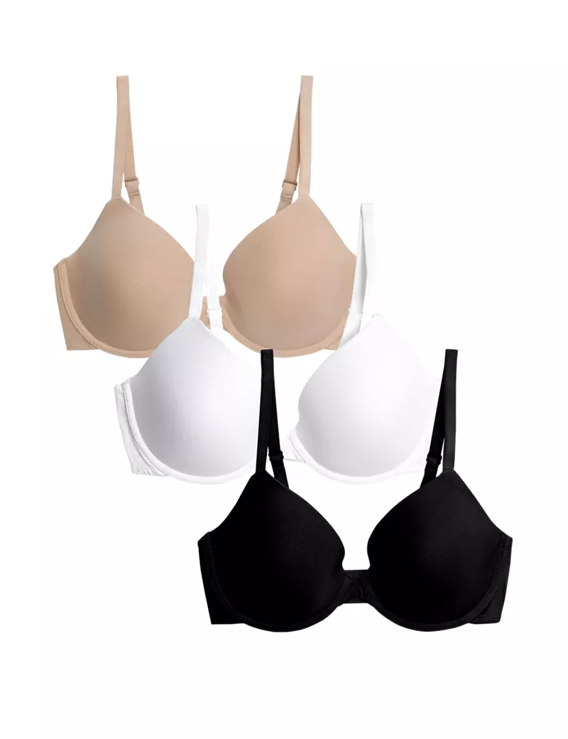 3pk Wired Plunge T-Shirt Bras A-E