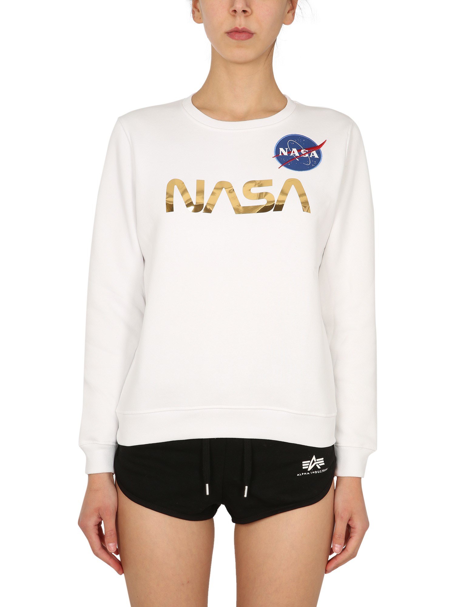 ALPHA INDUSTRIES    NASA COTTON SWEATSHIRT WITH LAMINATED PRINT