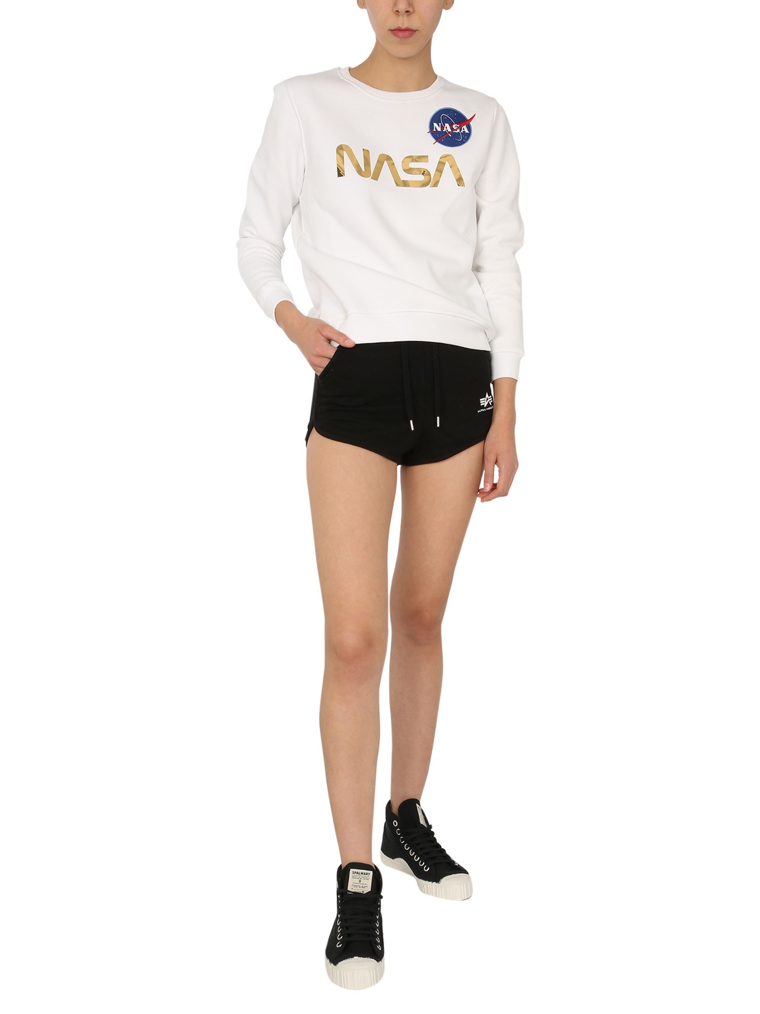 ALPHA INDUSTRIES    NASA COTTON SWEATSHIRT WITH LAMINATED PRINT