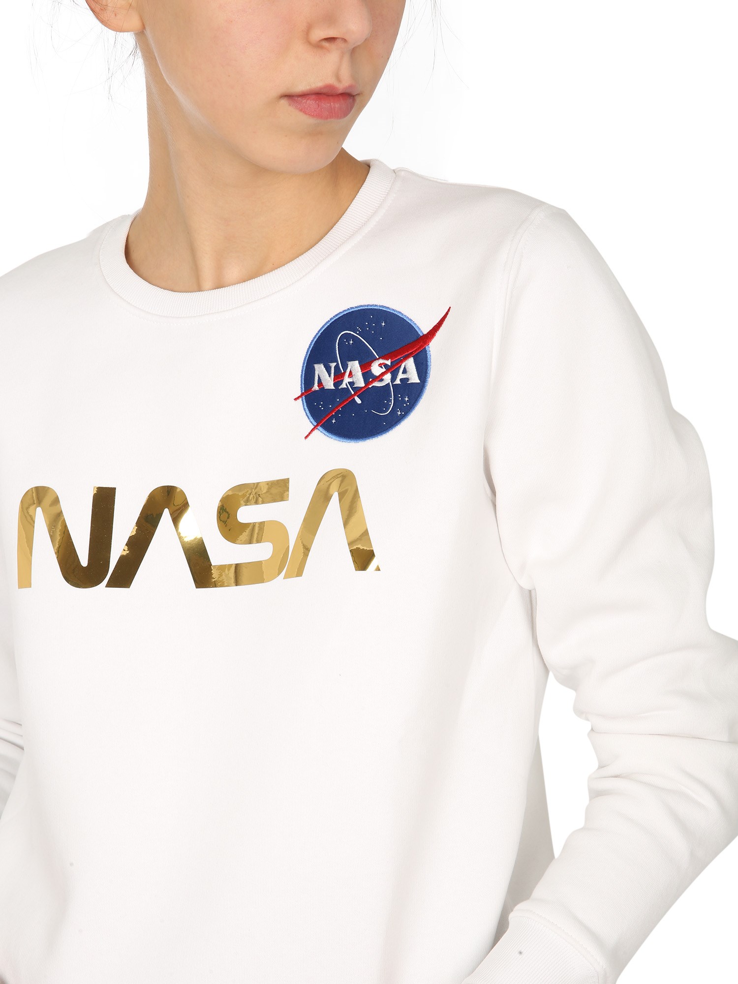 ALPHA INDUSTRIES    NASA COTTON SWEATSHIRT WITH LAMINATED PRINT