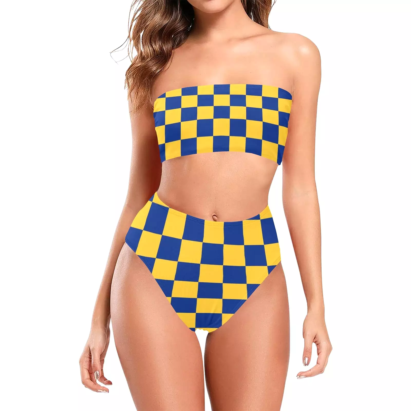 barbados checkered Chest Wrap Bikini Swimsuit (Model S36)