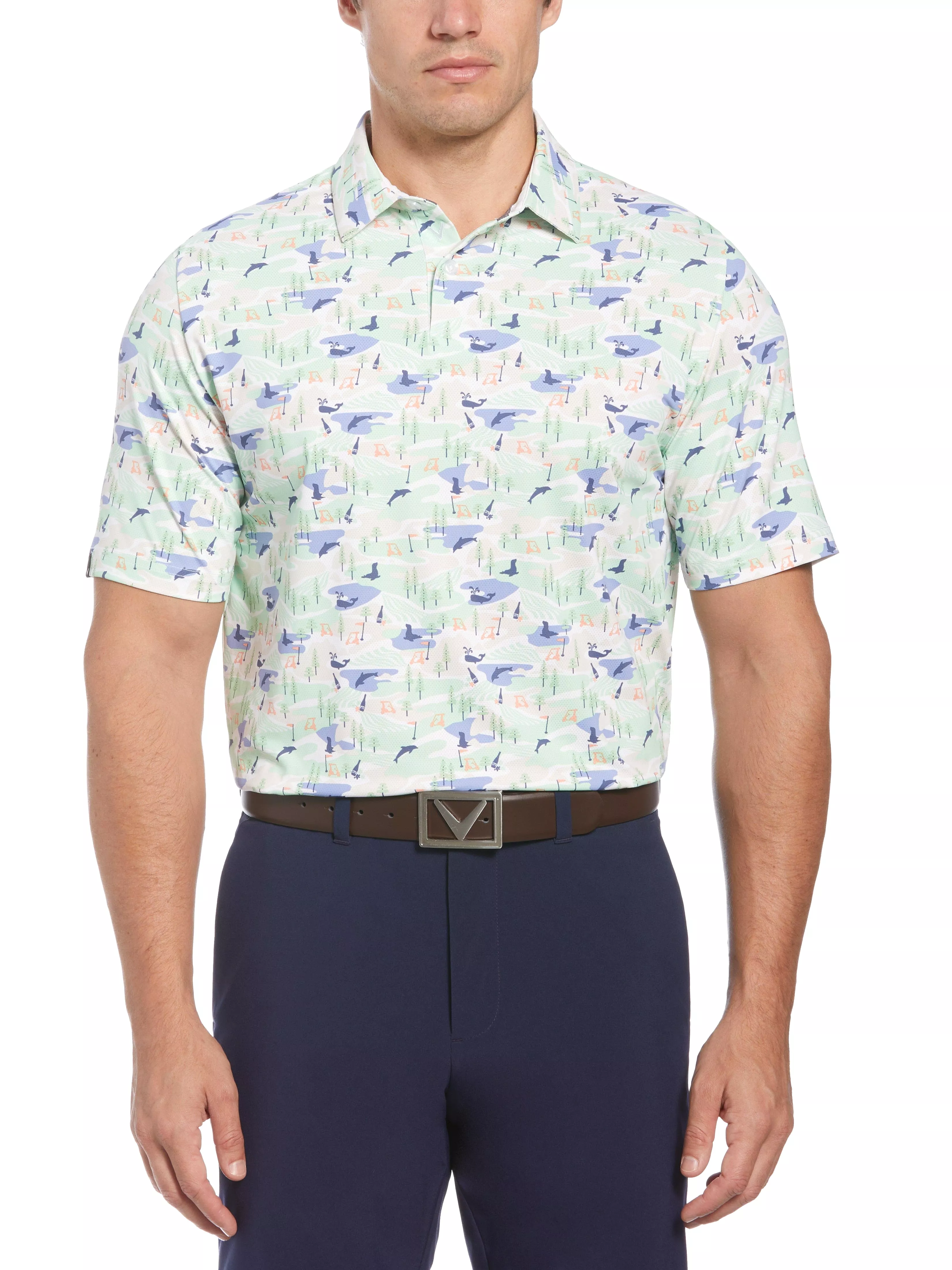 Big & Tall Abstract Coastal Print Golf Polo