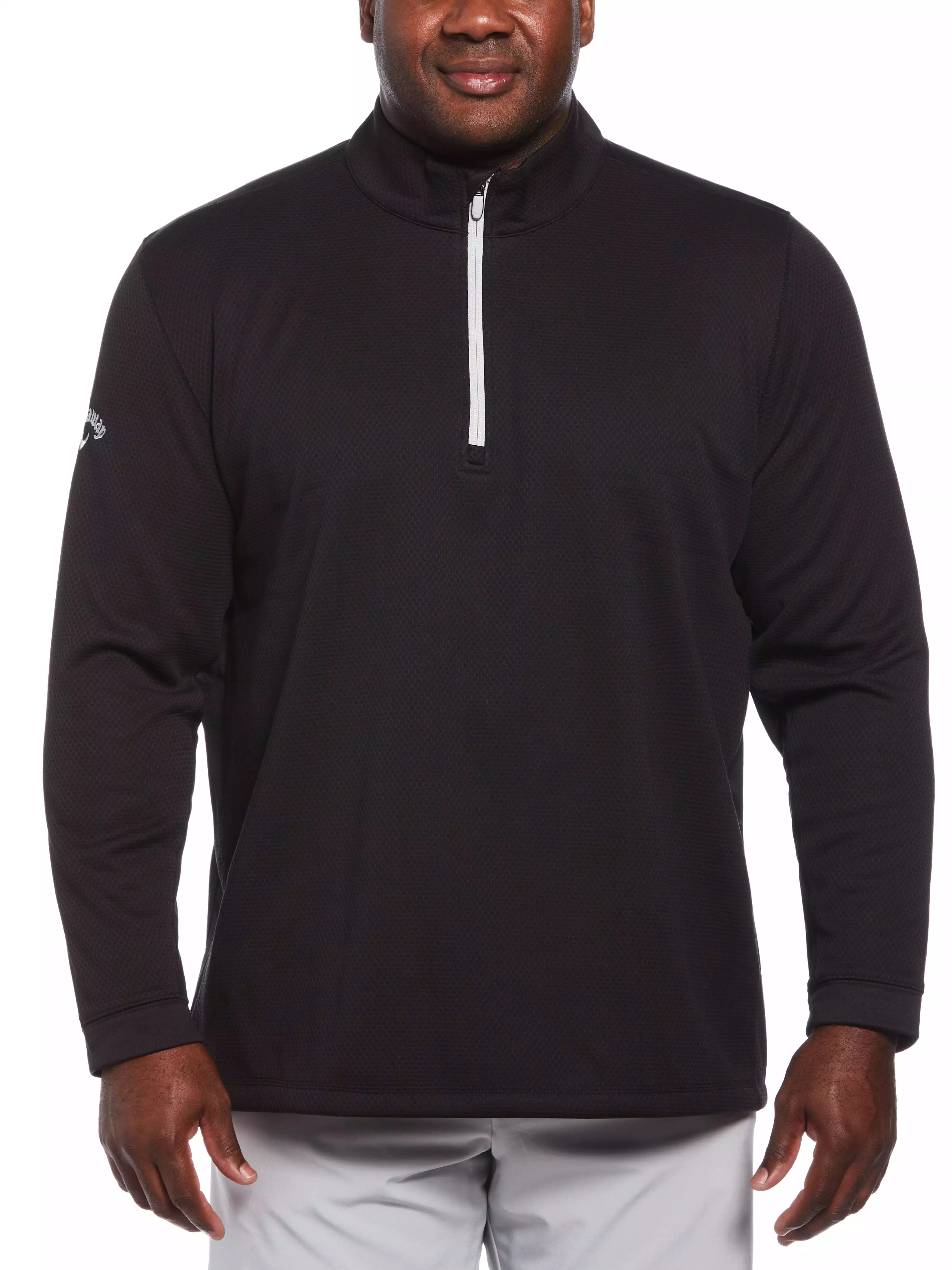 Big & Tall Eco Textured Hexagon Print Midweight Half Zip Golf Shirt