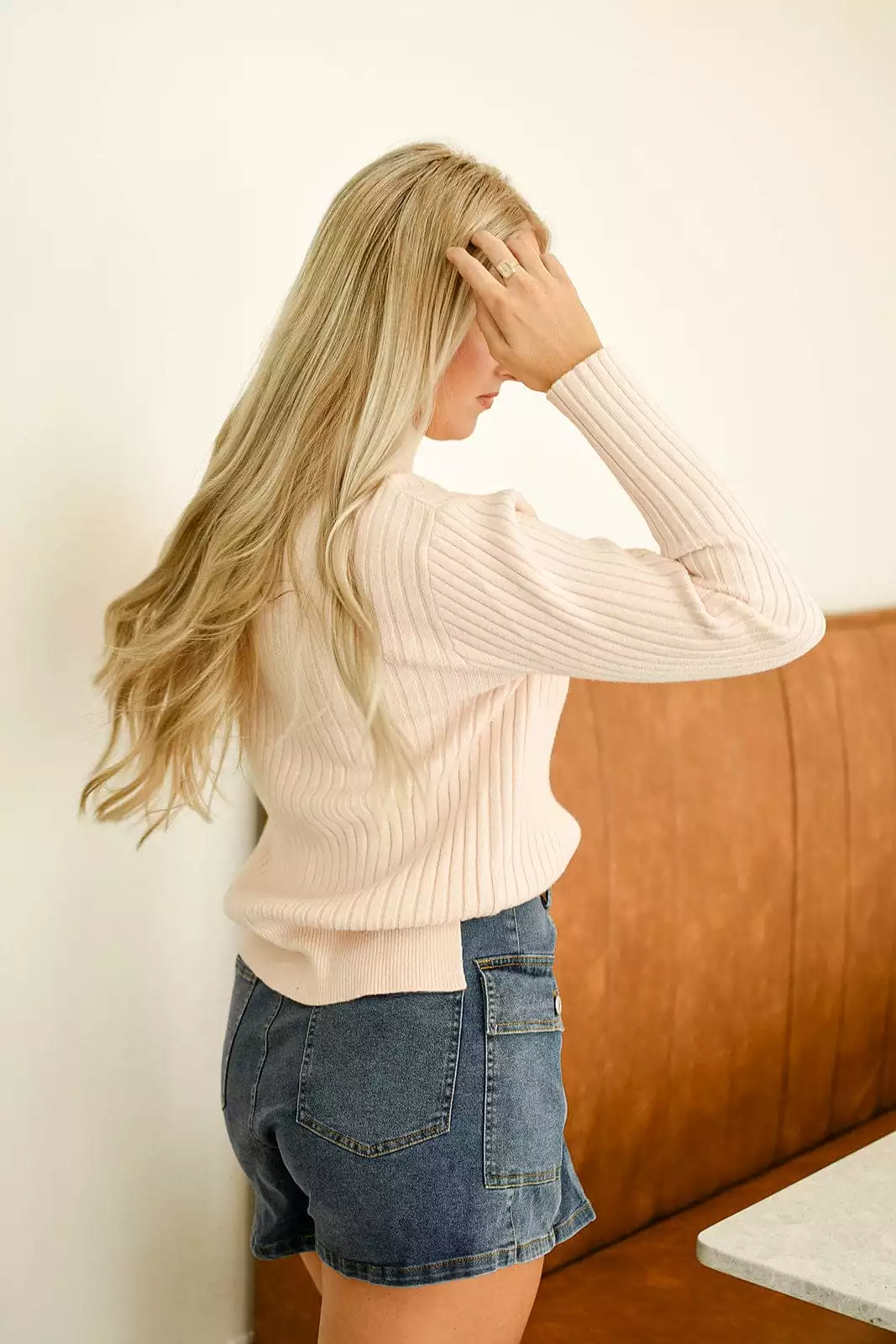 Blush Ribbed Turtle Neck Sweater