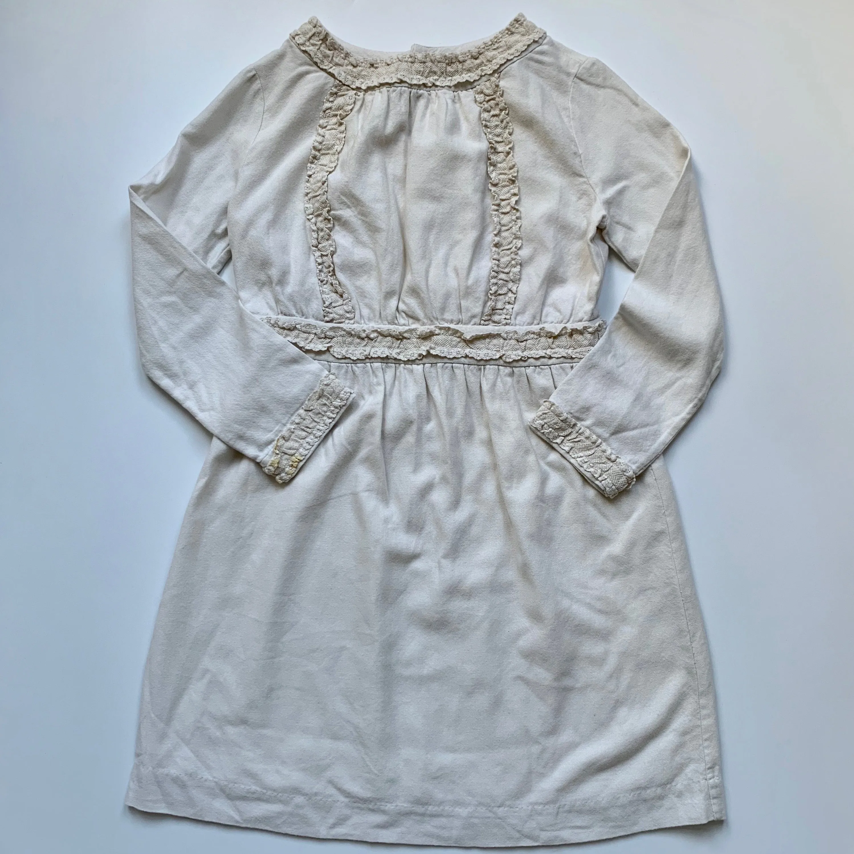 Bonpoint Winter White Wool/ Cotton Mix Dress With Lace Trim: 12 Years