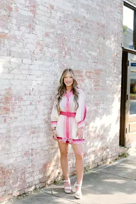 Ciebon Pink Button Up Striped Romper