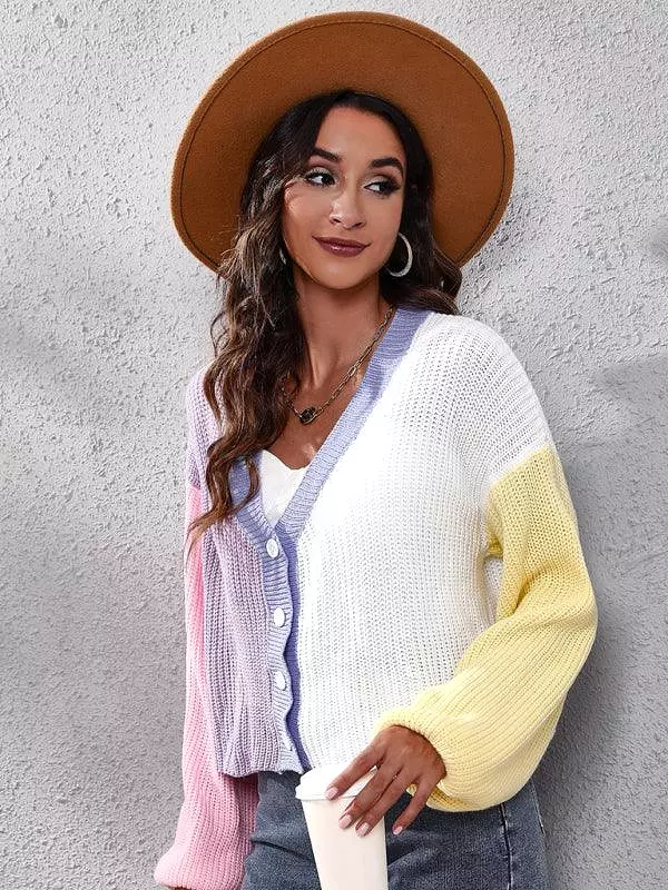 Contrast Color Knitted Cardigan Sweater