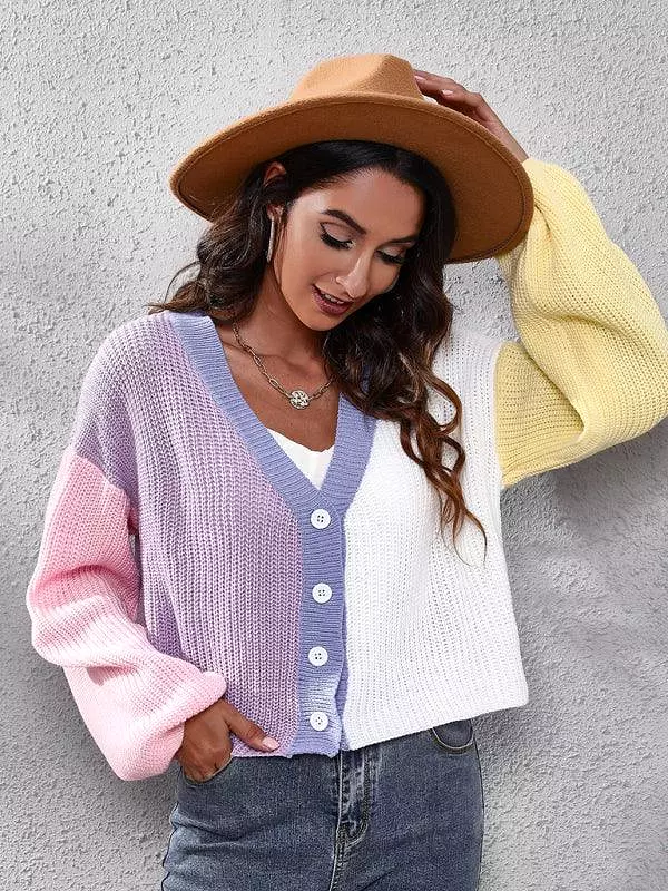 Contrast Color Knitted Cardigan Sweater