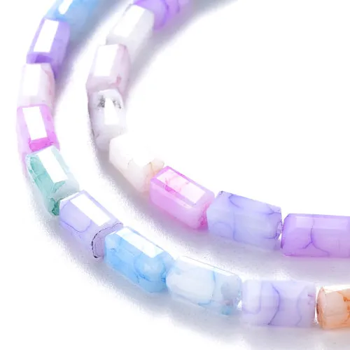 Crackle Glass Beads, Painted, Cuboid, Faceted, Opaque, Multicolored, 6.5x3.5mm