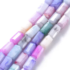 Crackle Glass Beads, Painted, Cuboid, Faceted, Opaque, Multicolored, 6.5x3.5mm