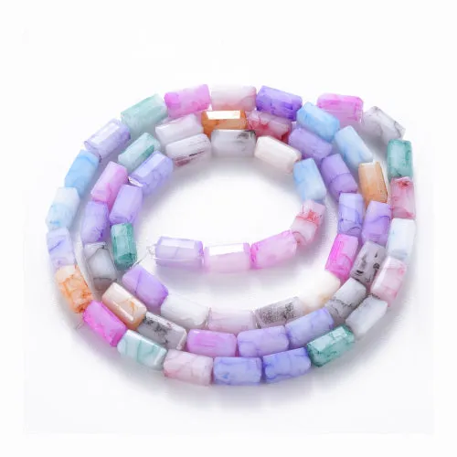 Crackle Glass Beads, Painted, Cuboid, Faceted, Opaque, Multicolored, 6.5x3.5mm