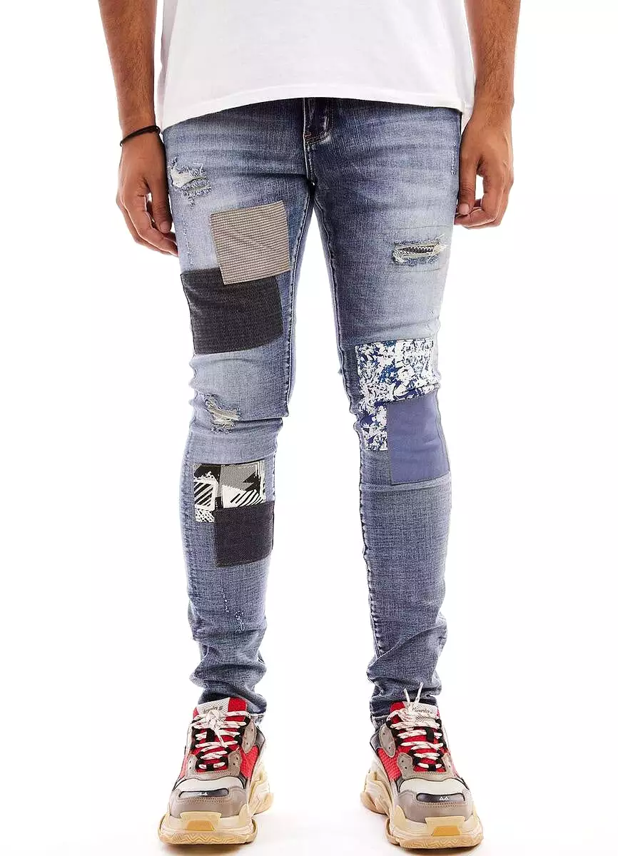 Da Vinci Patchwork Premium Stretch Denim (Lt Blue) /C1