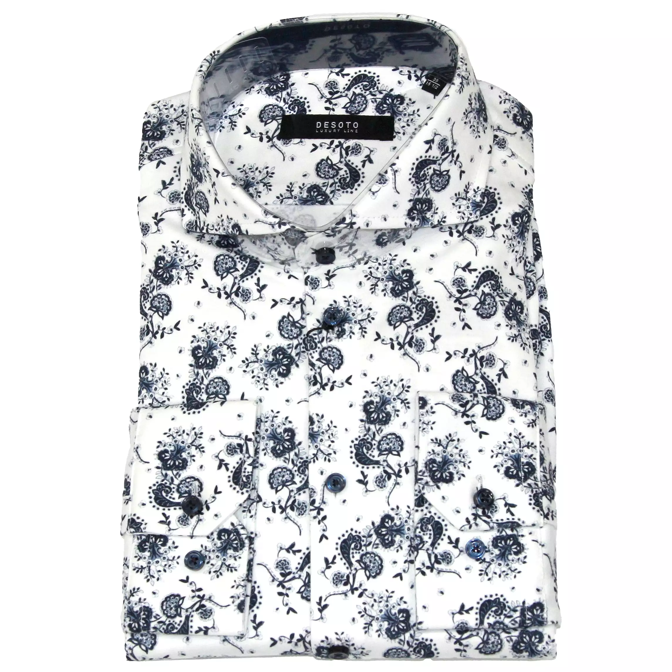 Desoto Men's Luxury Print Long Sleeve - WHITE/BLACK FLORAL