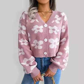 Flower Lantern Sleeve Cardigan Sweater