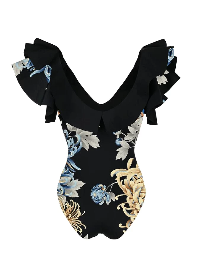 Flower Ruffle One Piece Swimsuit And Cover Up Summer Beach Floral Tie Dye Lace Swiming Suit 2023 Luxury