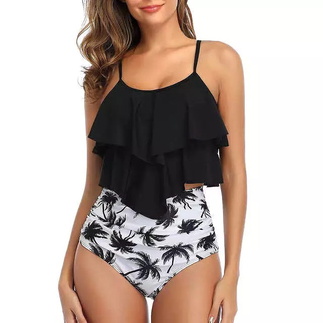 Haute Edition Women's Ruffle Tankini Two Piece Bikini Swimsuit