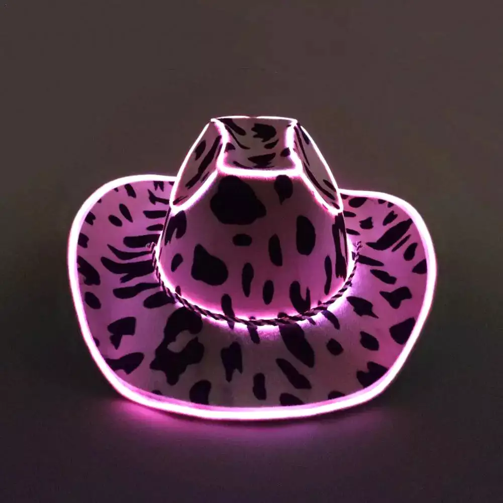 Holiday Light Up Cowboy Hat For Women Pink Holographic Space Cowgirl Hat