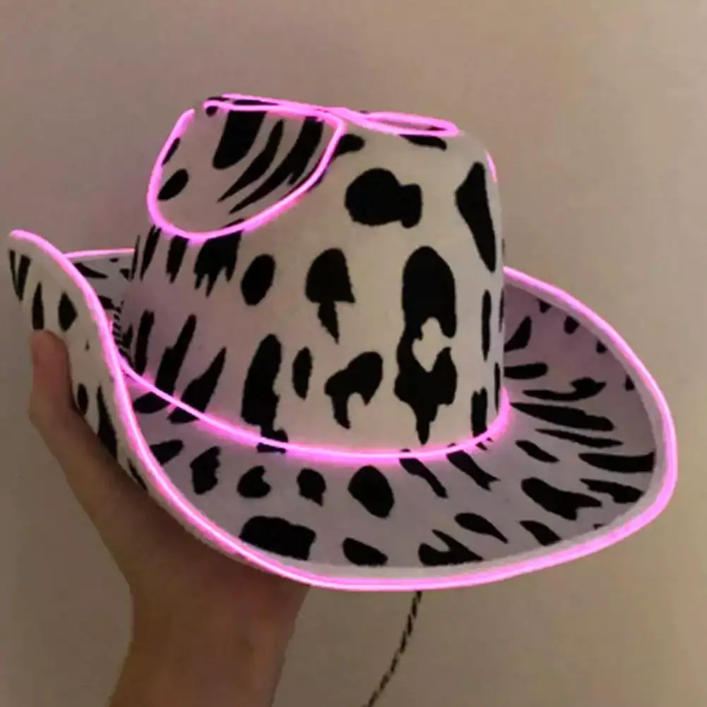 Holiday Light Up Cowboy Hat For Women Pink Holographic Space Cowgirl Hat