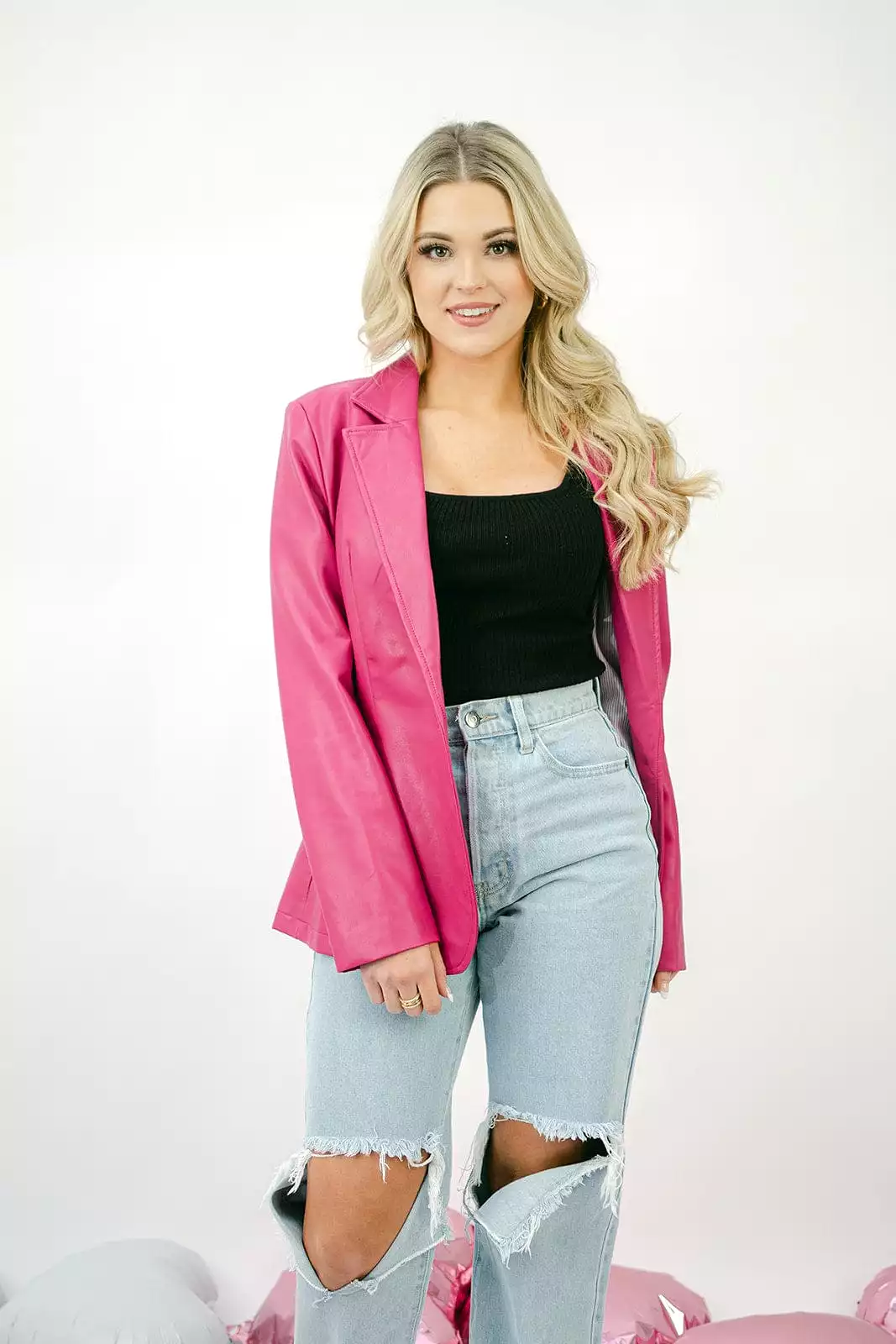 Hot Pink Faux Leather Blazer