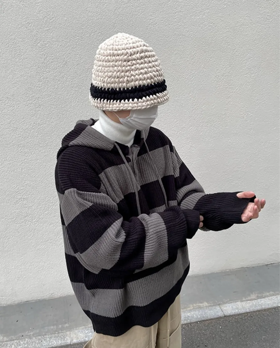 HUE  |Stripes Unisex Street Style Long Sleeves Oversized Sweaters