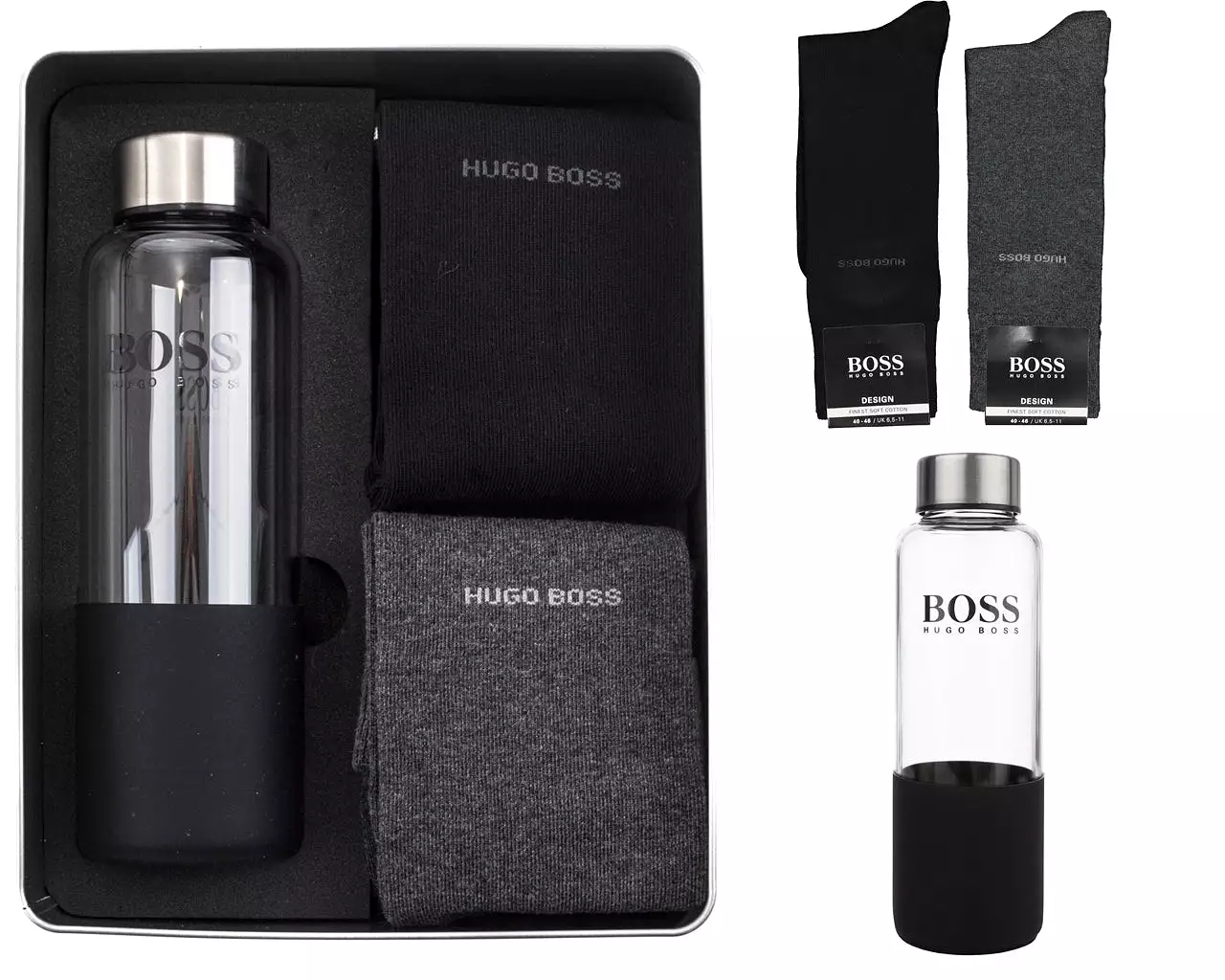 Hugo Boss Glass Water Bottle Socks Gift Set