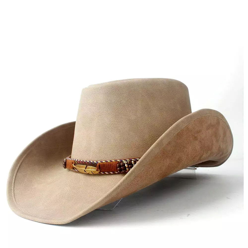 Leather Men Western Cowboy Hat For Gentleman Dad Cowgirl Sombrero Hombre Caps