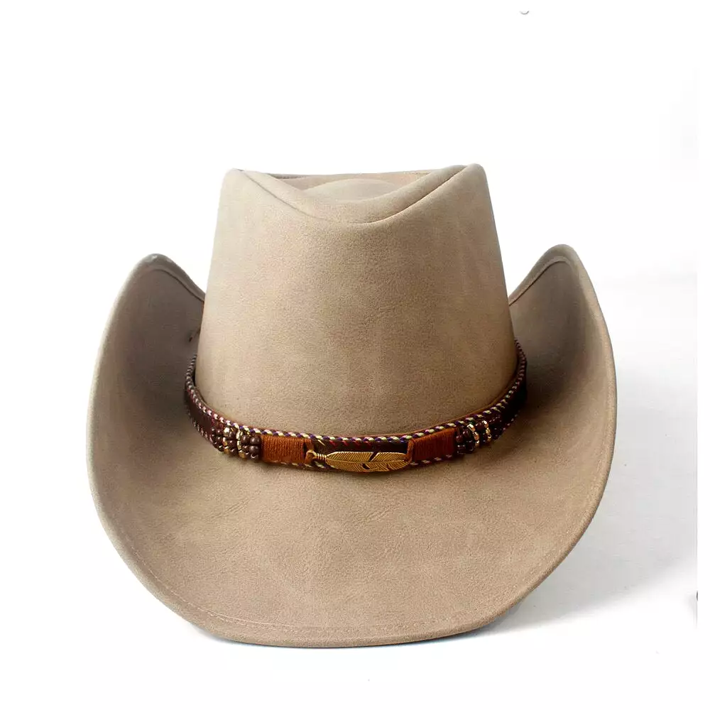 Leather Men Western Cowboy Hat For Gentleman Dad Cowgirl Sombrero Hombre Caps