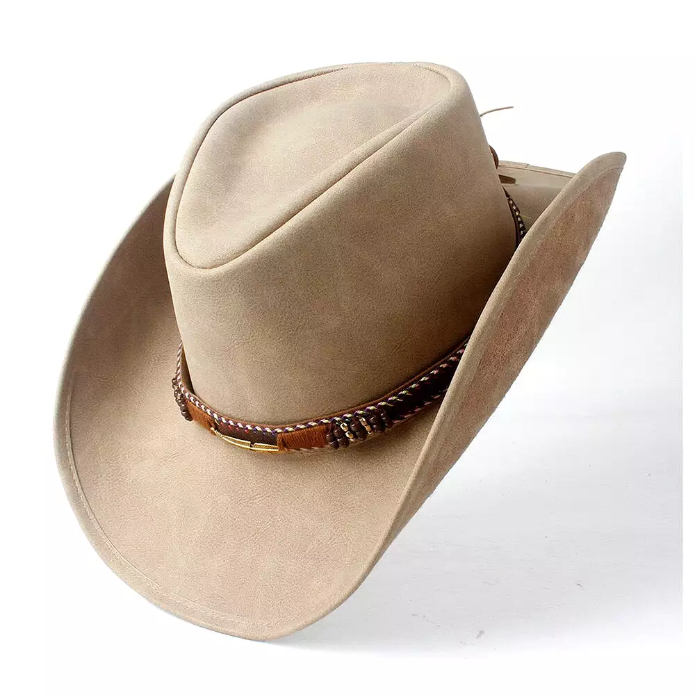 Leather Men Western Cowboy Hat For Gentleman Dad Cowgirl Sombrero Hombre Caps