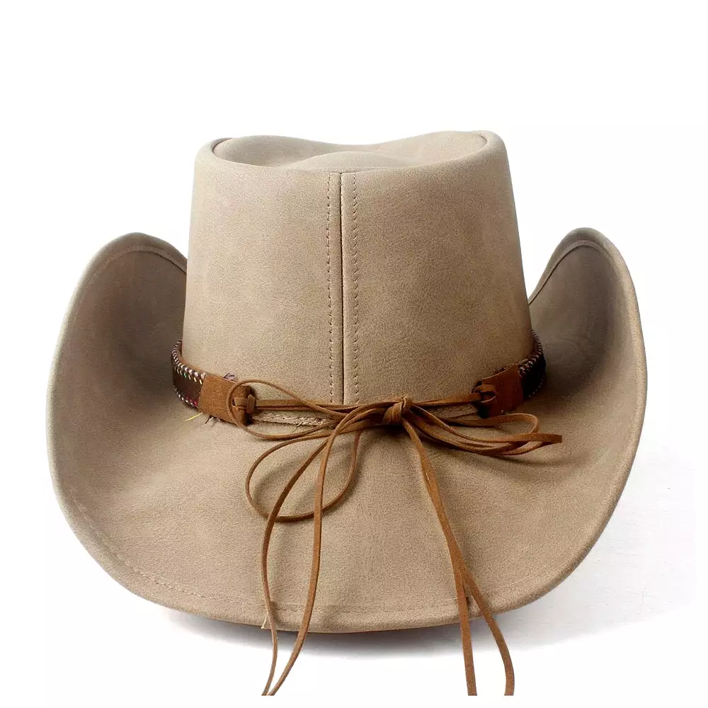 Leather Men Western Cowboy Hat For Gentleman Dad Cowgirl Sombrero Hombre Caps