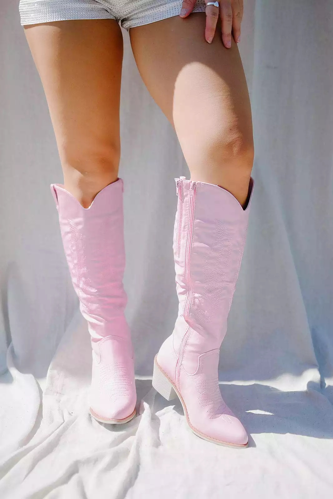 Light Pink Knee High Cowgirl Boots