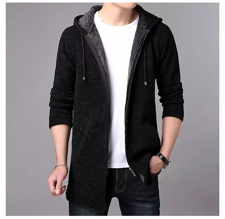 Long Hooded Cardigan Sweater For Men