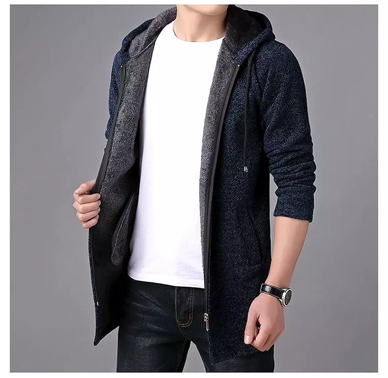 Long Hooded Cardigan Sweater For Men