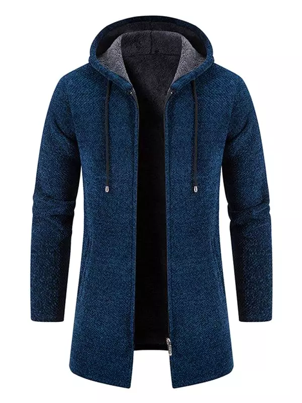 Long Hooded Zipper Men Cardigan Sweater