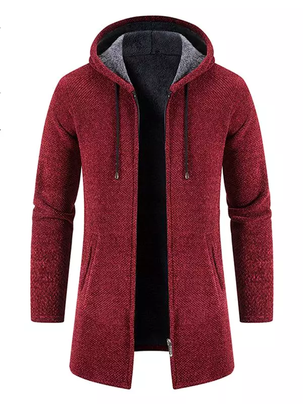 Long Hooded Zipper Men Cardigan Sweater