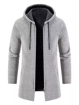 Long Hooded Zipper Men Cardigan Sweater