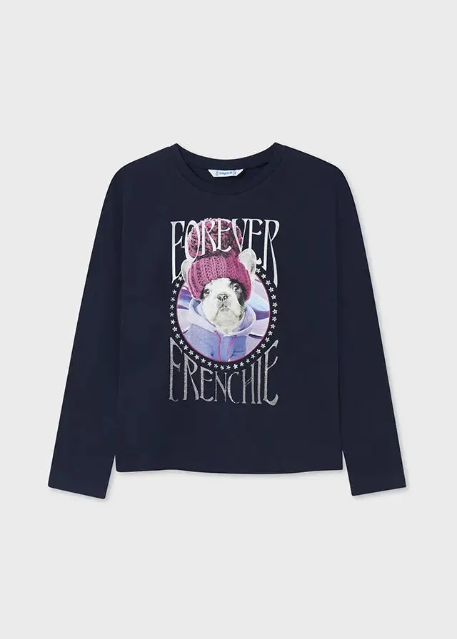 L/S shirt dog for teen girl - Navy