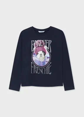 L/S shirt dog for teen girl - Navy