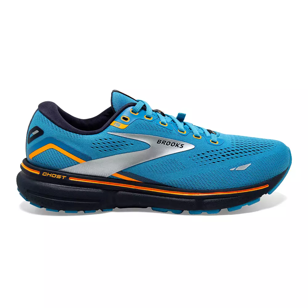 Men's Brooks Ghost 15 GTX, Blue/Peacoat/Orange, 14 D Medium