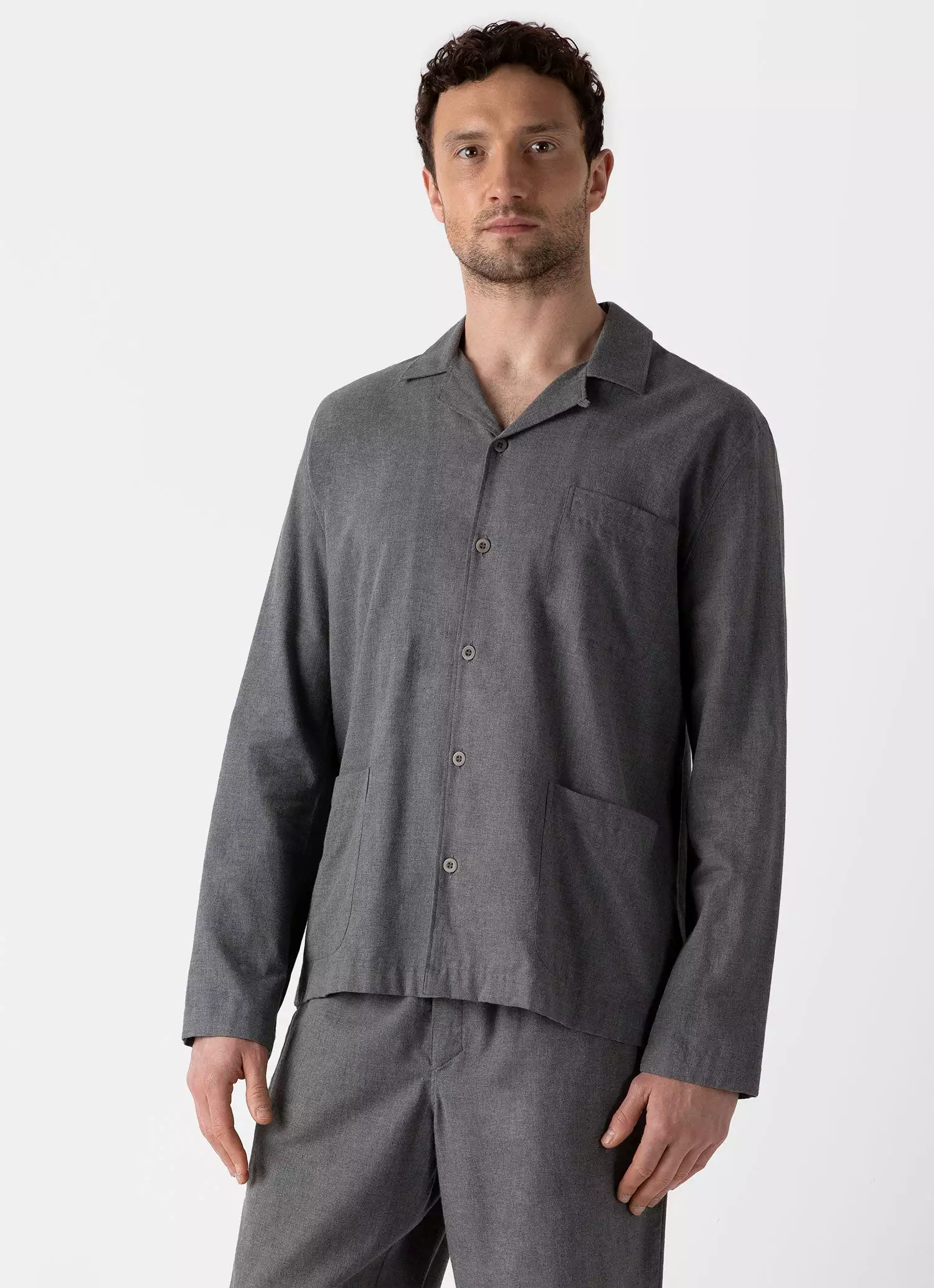 Men's Cotton Flannel Pyjama Set in Mid Grey Melange