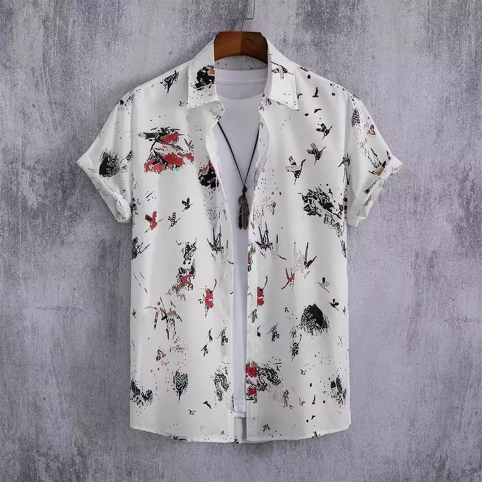 Men's Fashion White Collar Printed Shirt X1597175