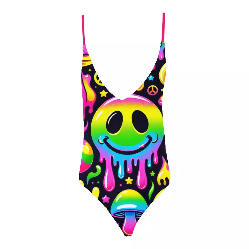 Neon Drip Backless Rave One Piece Swimsuit